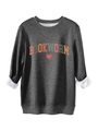 Close-up of dark grey Bookworm sweatshirt showing the thick fleece lining and letter print - S / Dark Gray