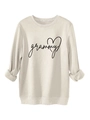 Detail of cream sweatshirt with grammy text and heart graphic on soft knit fabric - S / Sand (Black Print)