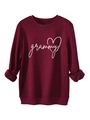 Detail of burgundy sweatshirt featuring white grammy heart print and ribbed cuffs - S / Wine Red (White Print)