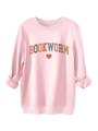 Detail of pink Bookworm sweatshirt showing high-quality fleece lining and ribbed cuffs - S / Pink
