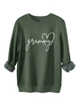 Detail of dark green sweatshirt featuring white grammy text and a heart print design - S / Army Green (White Print)