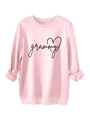 Close-up of pink long-sleeve sweatshirt featuring rib-knit collar and grammy heart print - S / Pink (Black Print)