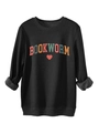 Detail view of black fleece-lined Bookworm sweatshirt showing the soft inner texture - S / Black