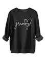 Detail of warm fleece lining and grammy heart print on black cotton sweatshirt - S / Black (White Print)