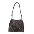 Borsa tote leopardata capiente con anelli argentati e dettaglio tracolla con nodo - Marrone