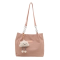 Sac fourre-tout en toile rose avec bandoulière chaîne et charm nuage mignon - Rose avec pendentif