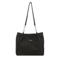 Schwarze Canvas-Tragetasche mit Metallketten-Griffen und Lederpatch-Detail - Schwarz