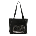 Black ita bag tote with oval clear PVC window and side zipper details for accessories - Black