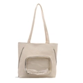 Large cream tote bag with transparent front window and stylish side zippers for daily use - White