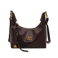 Deep brown glossy leather dumpling bag with gold COIH 2DN hardware and bell charm - With Ornament / Coffee
