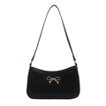 Classic black crescent underarm bag with a golden bow buckle and matte leather finish - Black