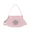 Borsa rosa glitterata con fibbia a fiore di cristallo e tracolla regolabile - Rosa