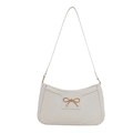 Chic cream white leather shoulder bag with gold bow clasp for women's daily fashion - White