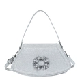 Borsa da sera argento scintillante con ornamento di cristallo e tracolla regolabile - Argento