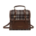 Retro plaid backpack in dark brown synthetic leather with adjustable shoulder straps - Brown No Pendant