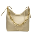 Champagne gold textured leather tote bag with metal chain strap and crossbody option - Champagne