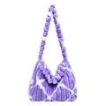 Borsa tote in peluche a righe viola e bianche con tracolla decorativa a pompon - Viola