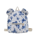 Witte rugzak met blauwe vlinderprints en decoratieve oren met gouden ritsdetails - Blauw