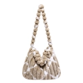 Elegante borsa a spalla in ecopelliccia a righe kaki con manico a sfera per donna - Cachi