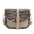 Fashionable leopard print saddle bag with beige leather and golden hardware buckle - Khaki