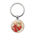Portachiavi in cristallo argento con ciondolo in vetro bambina di Natale e renna - Stile ragazza in abito rosso e cervo (JY008615-Argento 7)