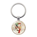 Portachiavi in cristallo con cartolina vintage pupazzo di neve e anello argentato - Stile Pupazzo di Neve con Candela (JY008615-Argento 10)