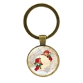 Portachiavi vintage in bronzo con cartolina di Natale retrò con elfi sulla neve - Stile Elfo Giocoso (Rame)