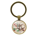 Portachiavi in bronzo con ciondolo tondo vintage raffigurante Babbo Natale e renne - Babbo Natale e renna in bronzo