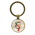 Portachiavi natalizio in bronzo vintage con ciondolo in vetro gatto cartolina - Gatto dei cartoni animati antropomorfo color bronzo (JY008615-Bronzo10)