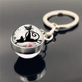 Portachiavi artistico in vetro con silhouette di gatto nero e motivo floreale rosa - Silhouette Gatto Nero e Fiori(XSWX2233-2)
