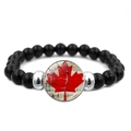 Black beaded elastic bracelet featuring Canada flag maple leaf glass charm pendant - Wood Grain Background Maple Leaf Pattern (XSWX8423-4)