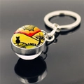 Portachiavi argento con gatto nero e ombrello giallo sotto cupola di vetro - Gatto Nero Cartone Animato e Albero Secco(XSWX2233-3)