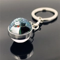 Cat illustration glass dome keychain with black and white cats on silver metal ring - Black and White Cat Warm Illustration(XSWX2233-6)