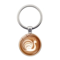 Silver coffee keychain featuring a glass dome with a white snail latte art design - Silver - Snail Pattern (JY008633-Silver 1)