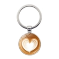 Silver keychain with round glass pendant featuring a latte art coffee heart design - Silver - Heart Pattern (JY008633-Silver 2)