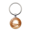 Silver metal keychain with round cappuccino latte art pendant and glass finish - Silver - Wave Art (JY008633-Silver 3)