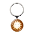 Creative sun face latte art coffee pattern keychain with glass cabochon pendant charm - Silver - Smile Sun (JY008633-Silver 4)
