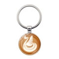 Silver coffee keychain with round pendant featuring a swan latte art design - Silver - Swan Pattern (JY008633-Silver 6)