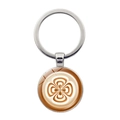 Silver keyring with round glass pendant featuring a brown coffee latte art clover design - Silver - Floral Art (JY008633-Silver 9)