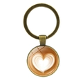 Antique bronze keychain with a glass cabochon featuring heart latte art coffee design - Bronze - Heart Pattern (JY008633-Bronze 2)
