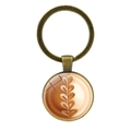 Bronze keychain featuring round glass pendant with cappuccino latte art pattern - Bronze - Heart Art (JY008633-Bronze 7)