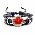 Bracciale multistrato in pelle intrecciata nera con ciondolo in vetro foglia d'acero - Stile Intrecciato Multistrato Foglia di Acero del Canada (JY008695-4)