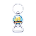 Silver metal Oktoberfest beer bottle opener keychain with festive graphic and key ring - Oktoberfest Draft Beer Wheat Style (JY008654-2)