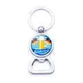 Silver Oktoberfest bottle opener keychain with blue white Bavarian diamond pattern - Happy Oktoberfest Festive Style (JY008654-4)