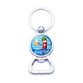 Metal Oktoberfest keychain bottle opener featuring a cartoon sausage and beer design - Oktoberfest Cartoon Sausage Style (JY008654-5)