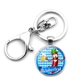 Silver Oktoberfest keychain with lobster clasp featuring a sausage and beer design - Cartoon Sausage Oktoberfest (JY008655-5)