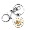 Silver lobster clasp keychain with vintage beer, wheat, and hops design in a glass dome - Vintage Three Beers (JY008655-7)