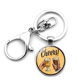 Cheers design round pendant keychain with lobster clasp for Munich Beer Festival souvenir - Cheers Toasting Illustration (JY008655-10)