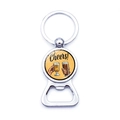 Silver metal Oktoberfest bottle opener keychain with Cheers beer illustration - Hands Clinking Beer Glasses Style (JY008654-10)