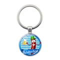 Portachiavi Oktoberfest con salsiccia cartoon e sfondo con decorazione a scacchi blu - Salsiccia Cartoon Boccale di Birra (JY008651-5)